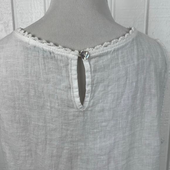 Made in Italy Linen White Sleeveless Tunic Top Size Large Eyelet Boho Peasant - Picture 6 of 8